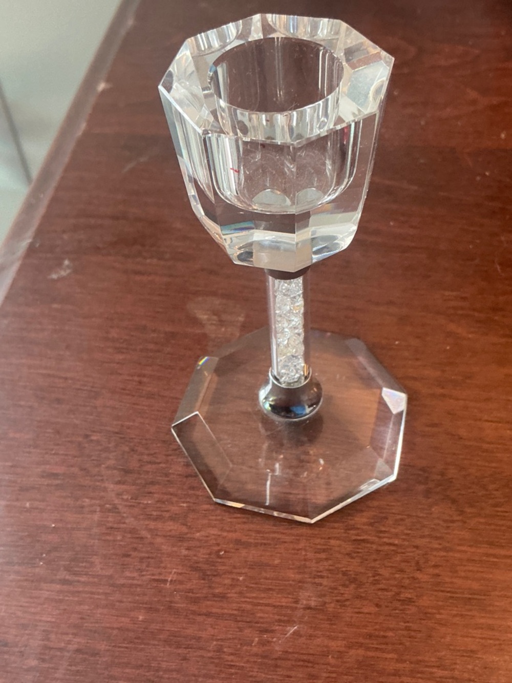 Clear Crystal-Style Faceted Candlestick Holder with Sparkle Stem 4”